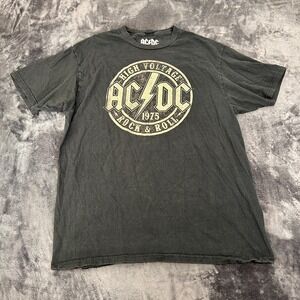 Ac/dc T Shirt Men Large Black Faded Cotton High Voltage 1975 Rock & Roll Graphic